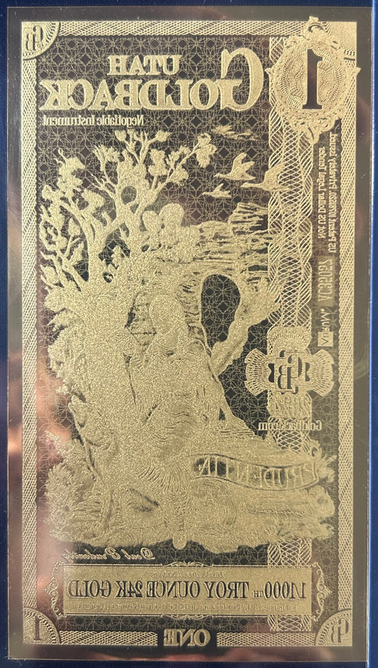 2024 Utah 1 Goldback | 1/1000 oz 24K Gold Note | Prudentia Design