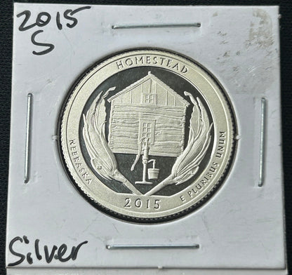 2015-S Silver Homestead Quarter /w DCAM Mirror Finish & Natural Toning - 90% Silver Proof from the San Francisco Mint