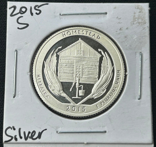 2015-S Silver Homestead Quarter /w DCAM Mirror Finish & Natural Toning - 90% Silver Proof from the San Francisco Mint