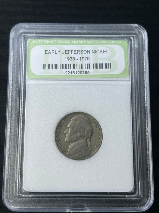 1940-P Jefferson Nickel – Philadelphia Mint – Certified by INB – Vintage U.S. 5-Cent Coin