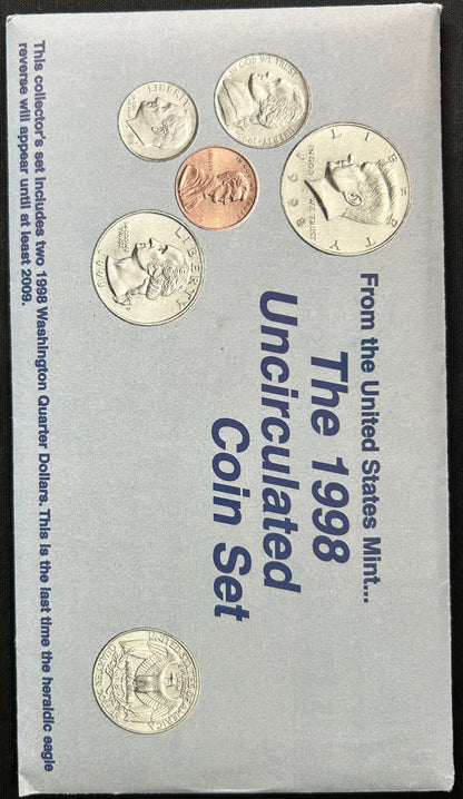 1998 U.S. Mint Uncirculated Coin Set (P & D Mints) | Last Heraldic Eagle Quarter Design | Original Packaging