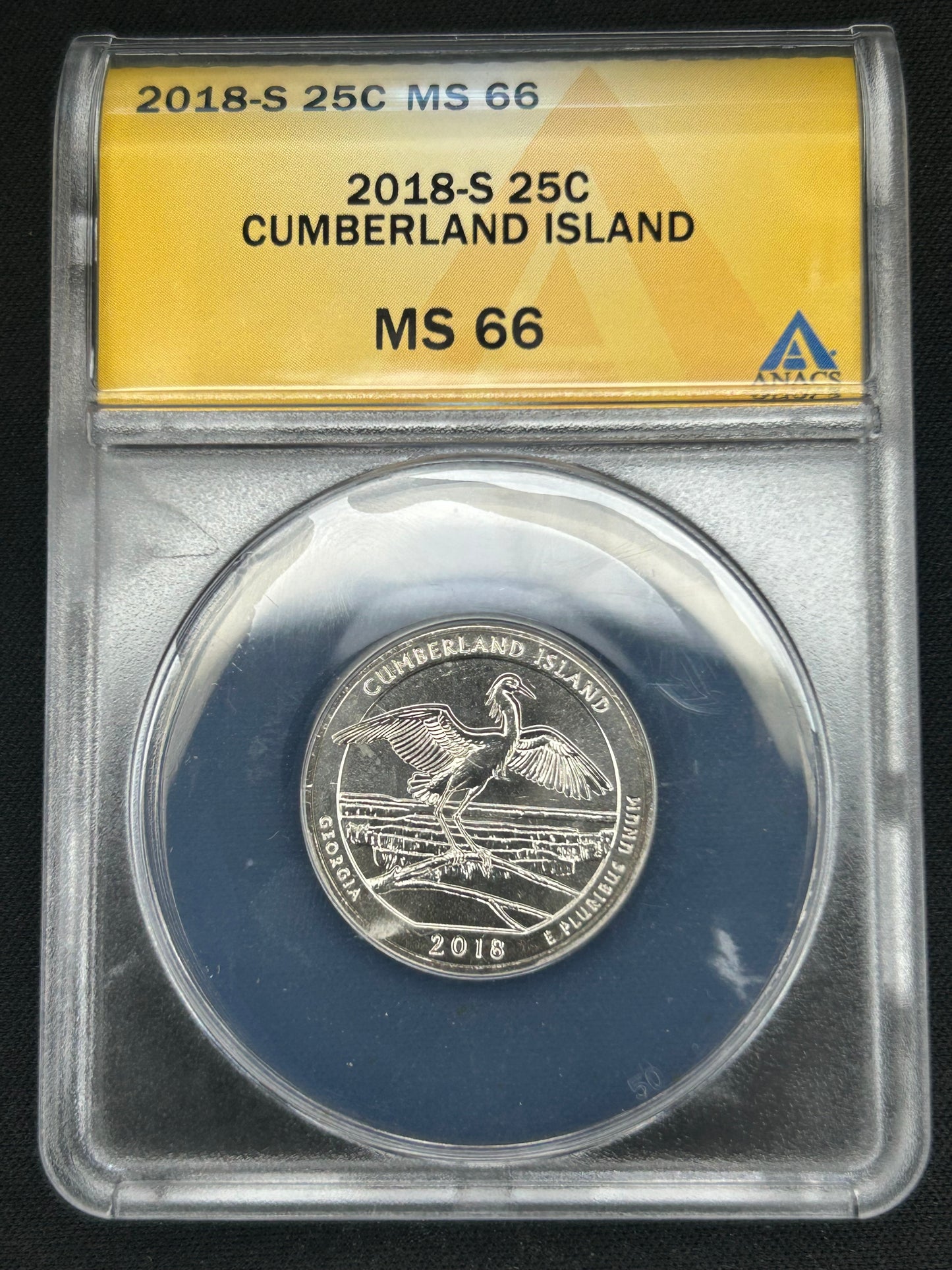2018-S Cumberland Island Quarter graded MS66 by ANACS - Brilliant Uncirculated
