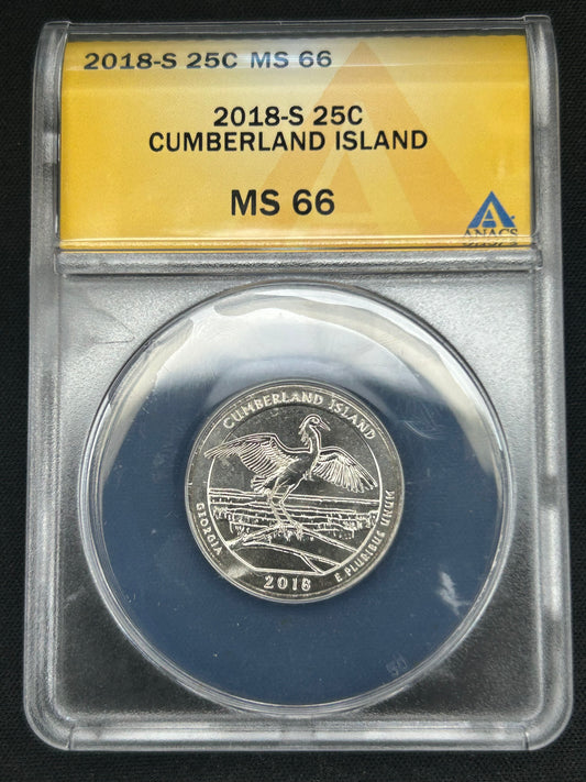 2018-S Cumberland Island Quarter graded MS66 by ANACS - Brilliant Uncirculated