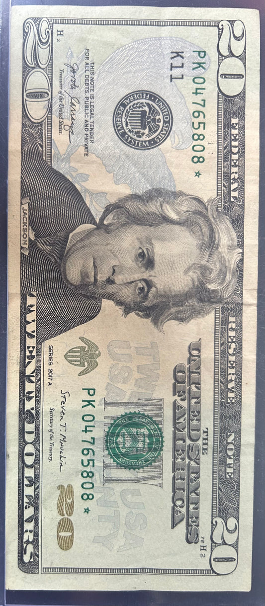 2017A $20 Star Note PK04765808★ | Rare Replacement Bill