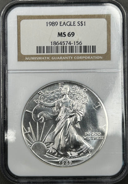 1989 American Silver Eagle $1 NGC MS69 | 1 oz .999 Fine Silver | Early Date ASE