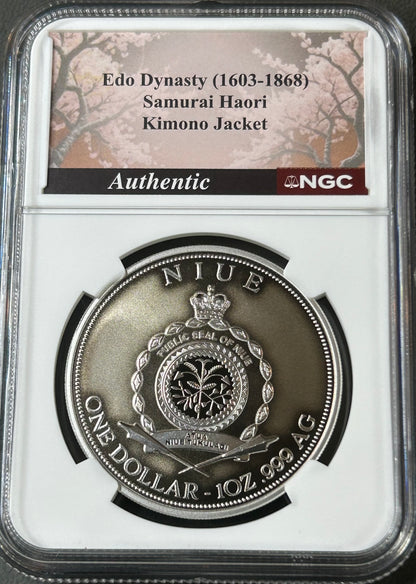 2025 Niue $1 Samurai & Dragon NGC Reverse PF70 Antiqued – 1 oz .999 Silver