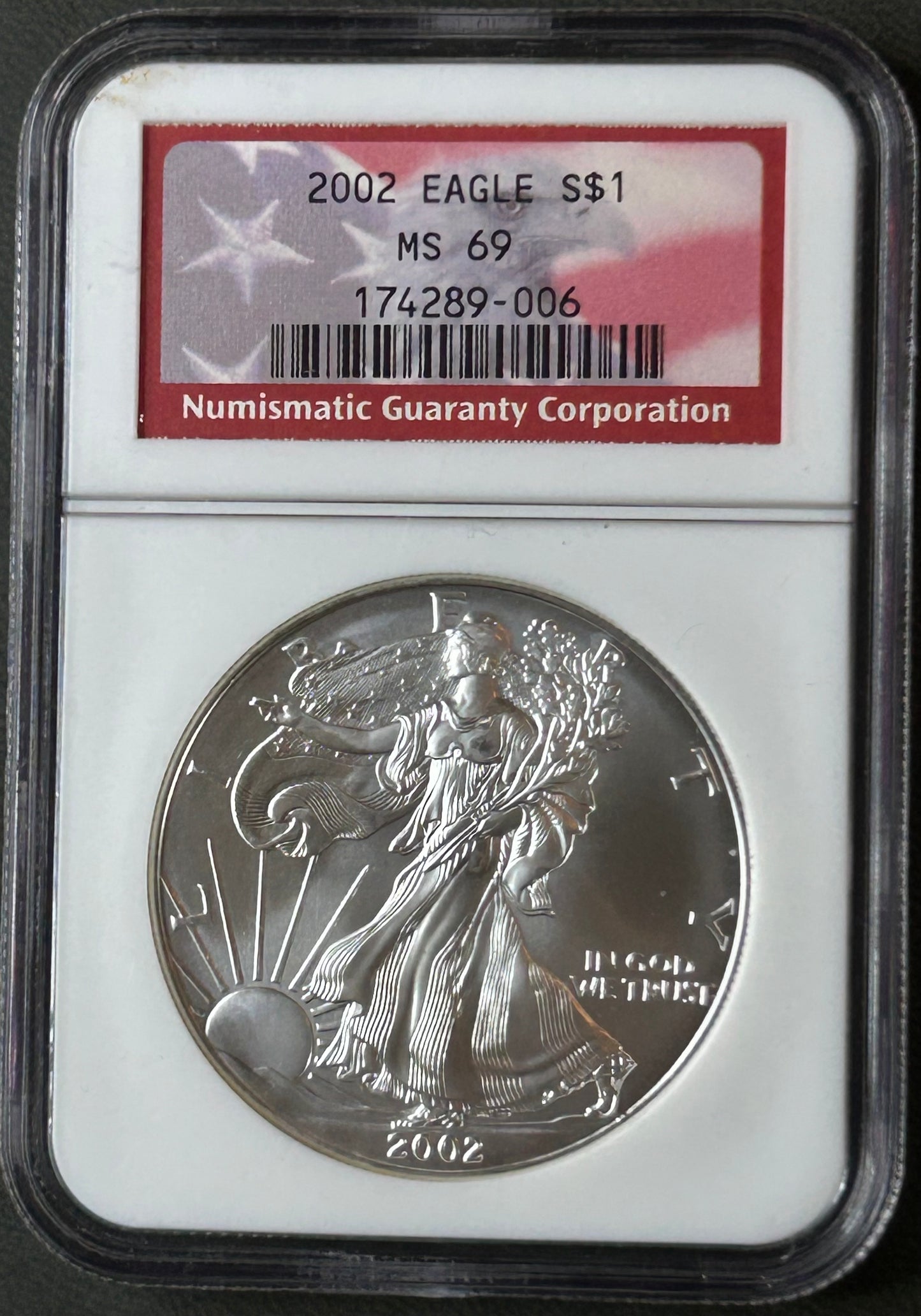2002 American Silver Eagle $1 NGC MS69 – 1 oz .999 Fine Silver ASE